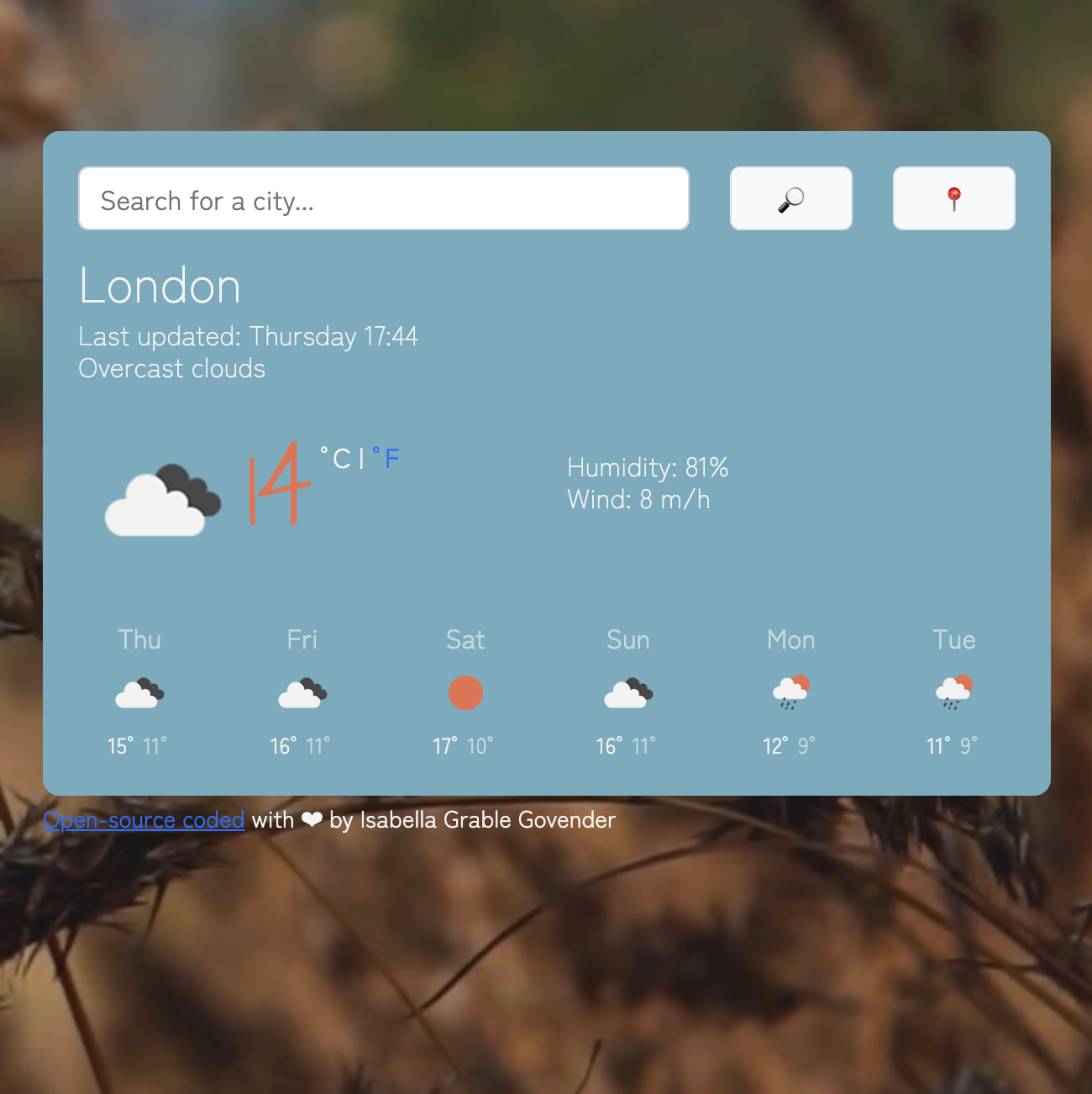 Screenshot of Weather App